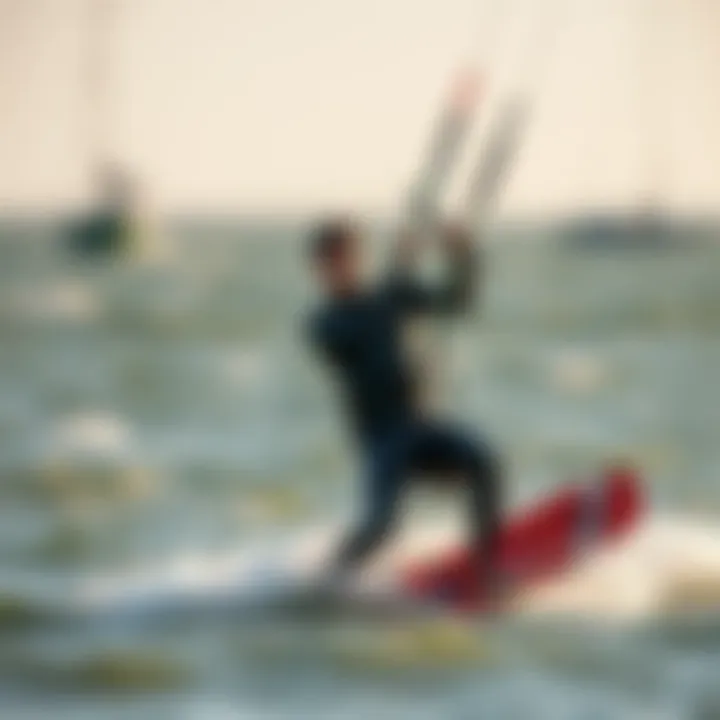 Kiteboarder in action wearing a wetsuit in moderate weather