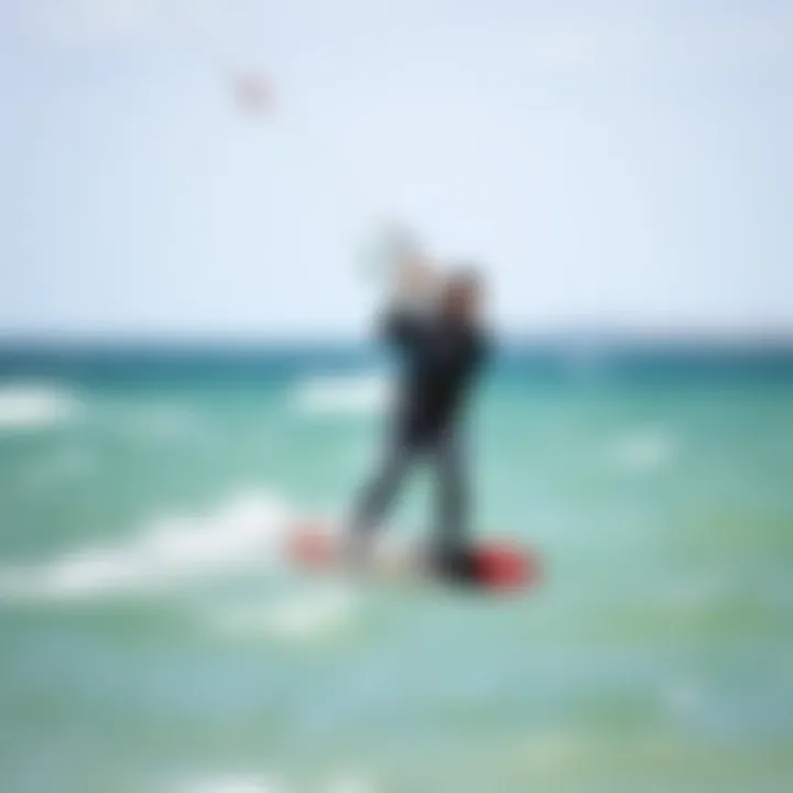 Kiteboarding Performance in a Wetsuit A kiteboarder in action wearing a wetsuit, demonstrating performance in water.