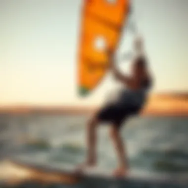 Novice Kiteboarder with Kite A beginner holding a kite during a lesson