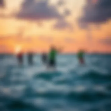 The Joy of Kiteboarding with Inflatable Foil Boards A group of kiteboarding enthusiasts enjoying their time on inflatable foil boards at sunset.