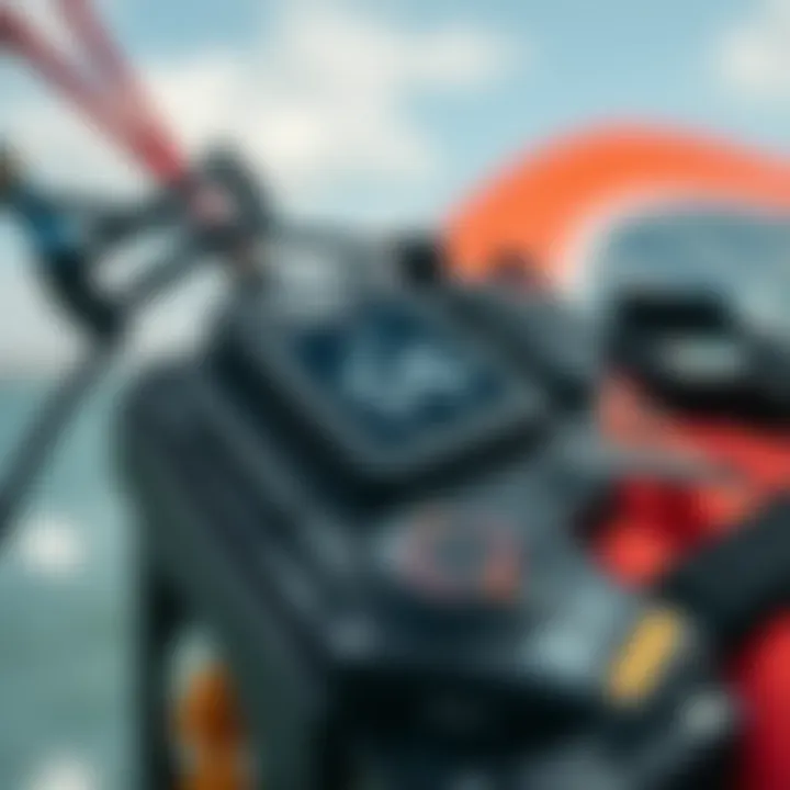 Kiteboarding Gear and Wind Dynamics Close-up of a kiteboarding gear with wind speed readings