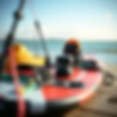 Beginner Kiteboarding Gear Overview Beginner kiteboard setup with essential components