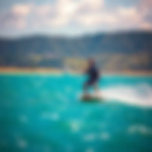 A stunning view of a kiteboarder gliding across the water