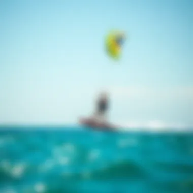 Experience of Freedom on Water A solo kiteboarder gliding over water with a vibrant kite