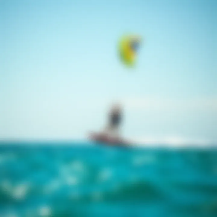 Experience of Freedom on Water A solo kiteboarder gliding over water with a vibrant kite