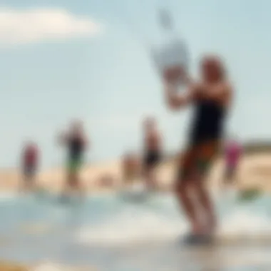 The Thriving Kiteboarding Community A group of kiteboarders enjoying a sunny day at the beach