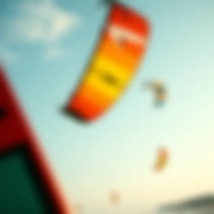 Vibrant Kiteboarding Kites in Action Colorful kiteboarding kites soaring in the sky