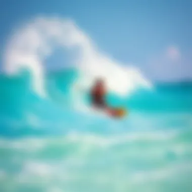 Kiteboarder catching a wave in crystal clear waters