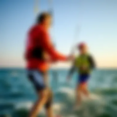Kiteboarding instructor guiding a student