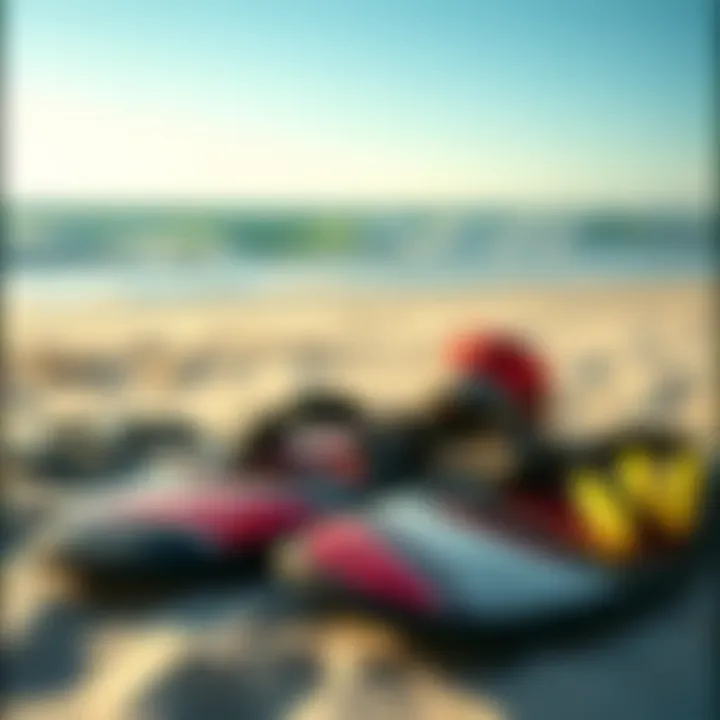 Kiteboarding Gear Essentials Essential kiteboarding gear laid out on the beach