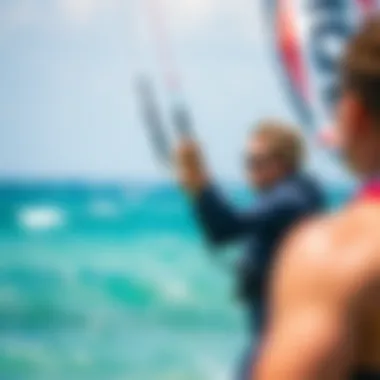 Kite Control Instruction Instructor demonstrating kite control to a student