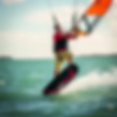 Kiteboarding Action with Liquid Force Foil Wings Dynamic action shot of kiteboarding with Liquid Force foil wings in motion over water