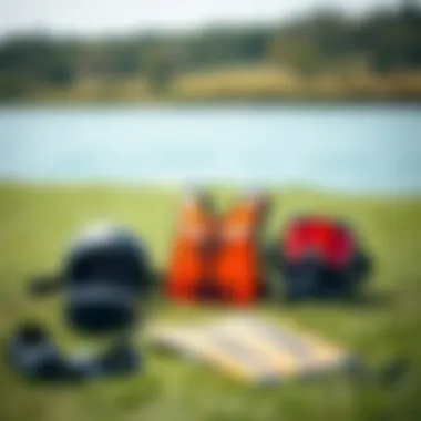 Essential Kiteboarding Safety Equipment Safety gear for kiteboarding displayed on a grassy area