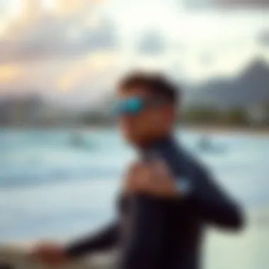 Checking Wind Conditions for Kiteboarding Windsurfing enthusiast checking wind conditions on a beach