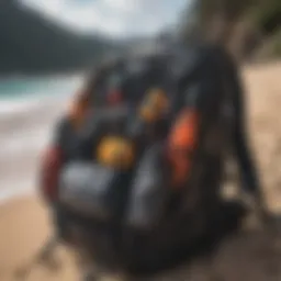 A well-organized kitesurf backpack showcasing multiple compartments.