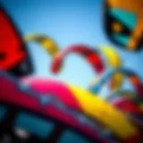 Variety of kitesurfing kites showcased in vibrant colors