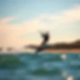 Dynamic kitesurfing action on a sunny beach