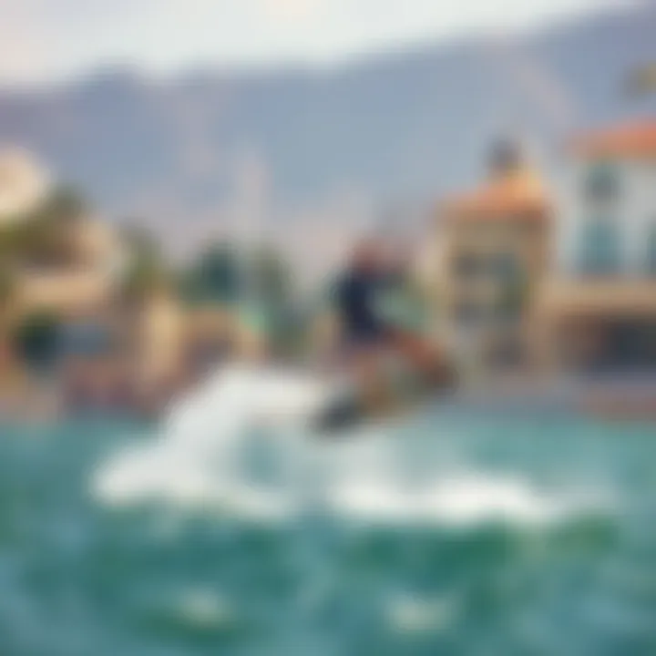 Kitesurfing Foil Board Performance Above Water Kitesurfer gliding effortlessly above water on a foil board