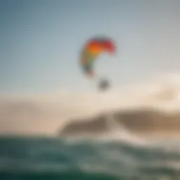 A vibrant kitesurfing kite soaring through the sky