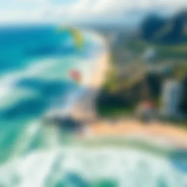 Aerial Perspective of Honolulu's Kitesurfing Haven An aerial view of a popular kitesurfing beach