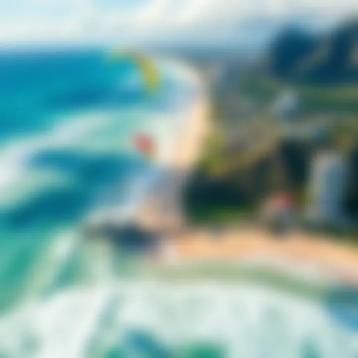 Aerial Perspective of Honolulu's Kitesurfing Haven An aerial view of a popular kitesurfing beach