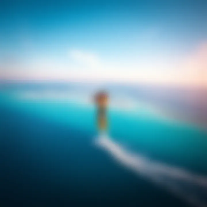 An aerial view of kitesurfing spots in the Maldives, showcasing the stunning landscape