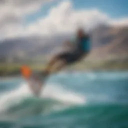 A vibrant kitesurfer catching the wind against the stunning backdrop of Maui's coastline