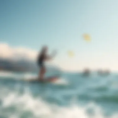 A scenic kitesurfing location with riders enjoying the sport