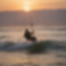 Kitesurfing at sunset in the Outer Banks