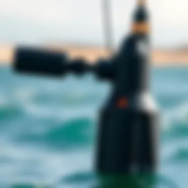 Close-up of a kitesurfing pump showing its features