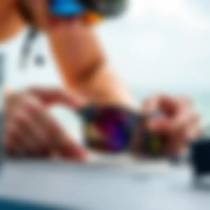 Kitesurfing sunglasses being cleaned with care