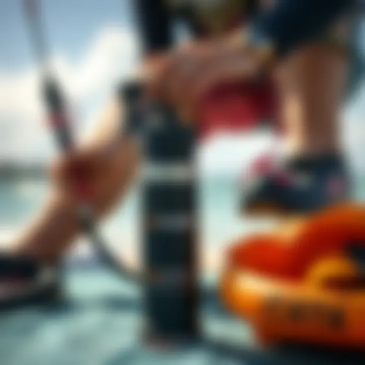 Essential Tools for Kite Inflation Kiteboarding enthusiast showcasing the use of an air pump