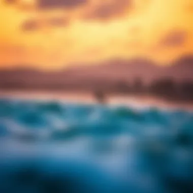 A breathtaking view of a popular kiteboarding destination at sunset