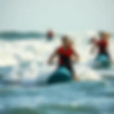 A group of riders navigating the waves with skill and enthusiasm