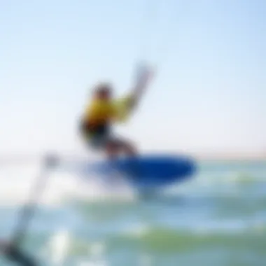 Thrilling Land-Based Kite Surfing Dynamic land-based kite surfing action on a sunny beach