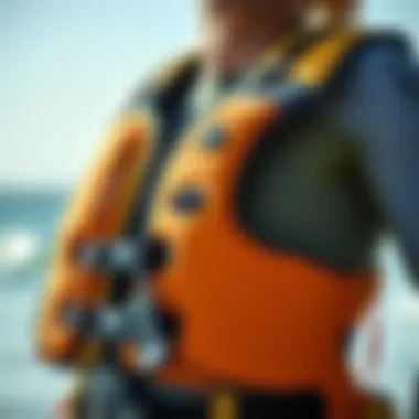 Safety Features of Kitesurfing Life Jackets Close-up of a kitesurfing life jacket showcasing its safety features