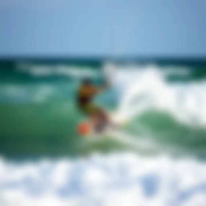 Kiteboarding at Cocoa Beach Kiteboarder navigating the waves at Cocoa Beach