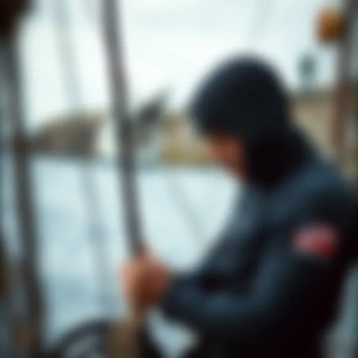 Proper Maintenance for Longevity A sailor inspecting and maintaining their drysuit for optimal performance