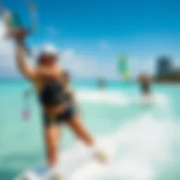Kiteboarding enthusiasts enjoying the sunny Miami beach