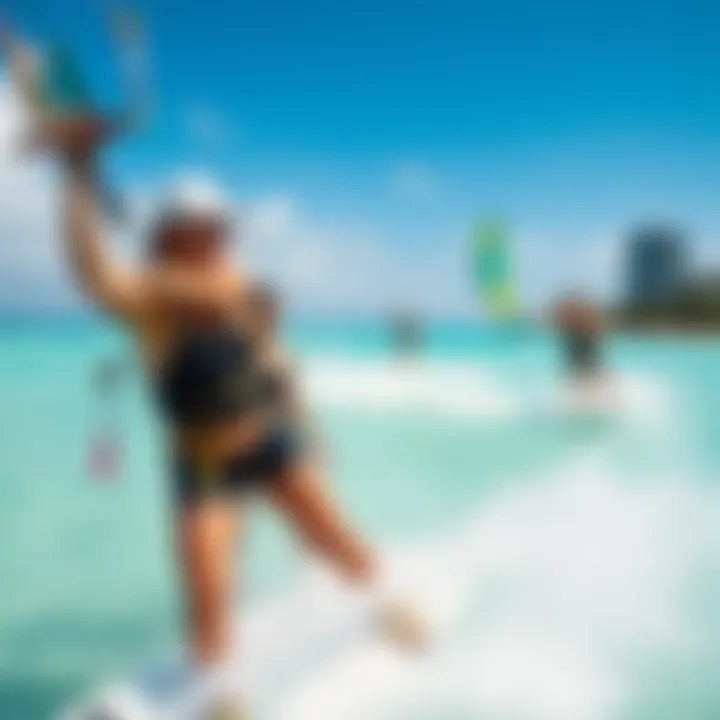 Kiteboarding enthusiasts enjoying the sunny Miami beach
