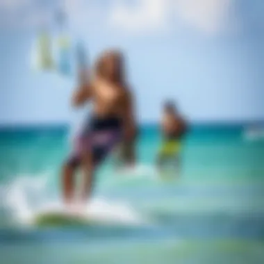 Camp participants engaged in kiteboarding lessons