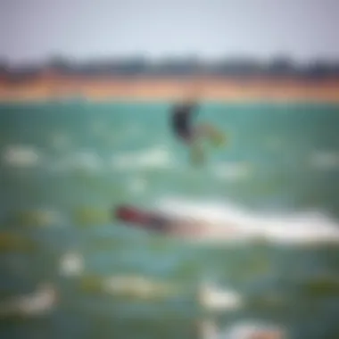 Dynamic action shot of an experienced kite surfer performing a trick