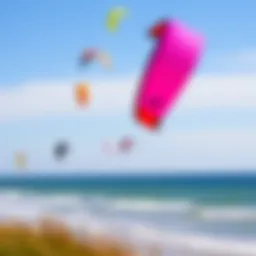 Vibrant kite surfing scene at Myrtle Beach showcasing colorful kites in the sky