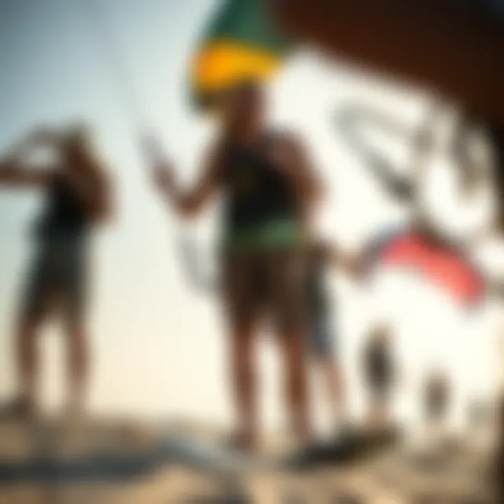 Vibrant Kitesurfing Community Gathering A vibrant kitesurfing community gathering at the beach