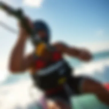 Naish Kite Bar in Use While Kiteboarding Naish kite bar in action during kiteboarding