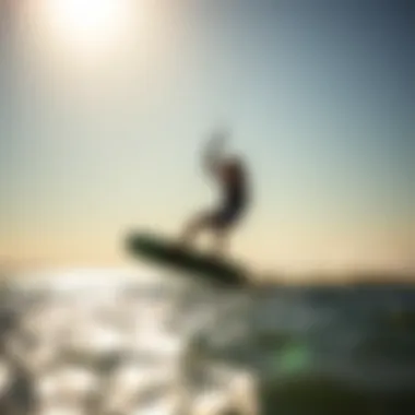 Mastering Techniques for Light Wind Kiteboarding Kiteboarder demonstrating advanced techniques in low wind on a tranquil day