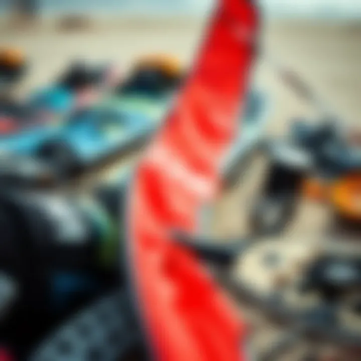Choosing the Right Gear for Light Wind Conditions Close-up of specialized light wind kiteboarding gear laid out for selection
