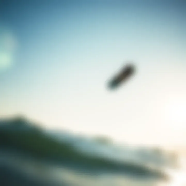 The Joy of Gliding in Light Winds A kiteboarder gliding smoothly over calm waters under a bright sky