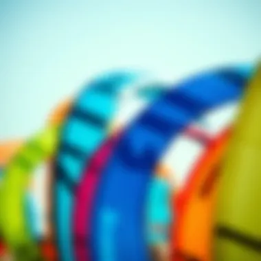 Collection of kitesurfing kites in bright colors