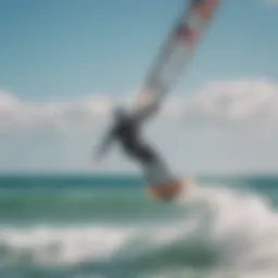 A stunning view of a kiteboarder riding the waves during a north kiting session.